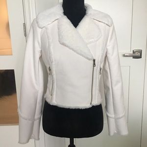 White/Baby Pink Bebe Faux Fur Zip Up Jacket 🌸